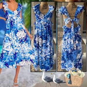 Sugar Lips Gypsum Berry Floral Tie Back Cutout Midi Dress Size S